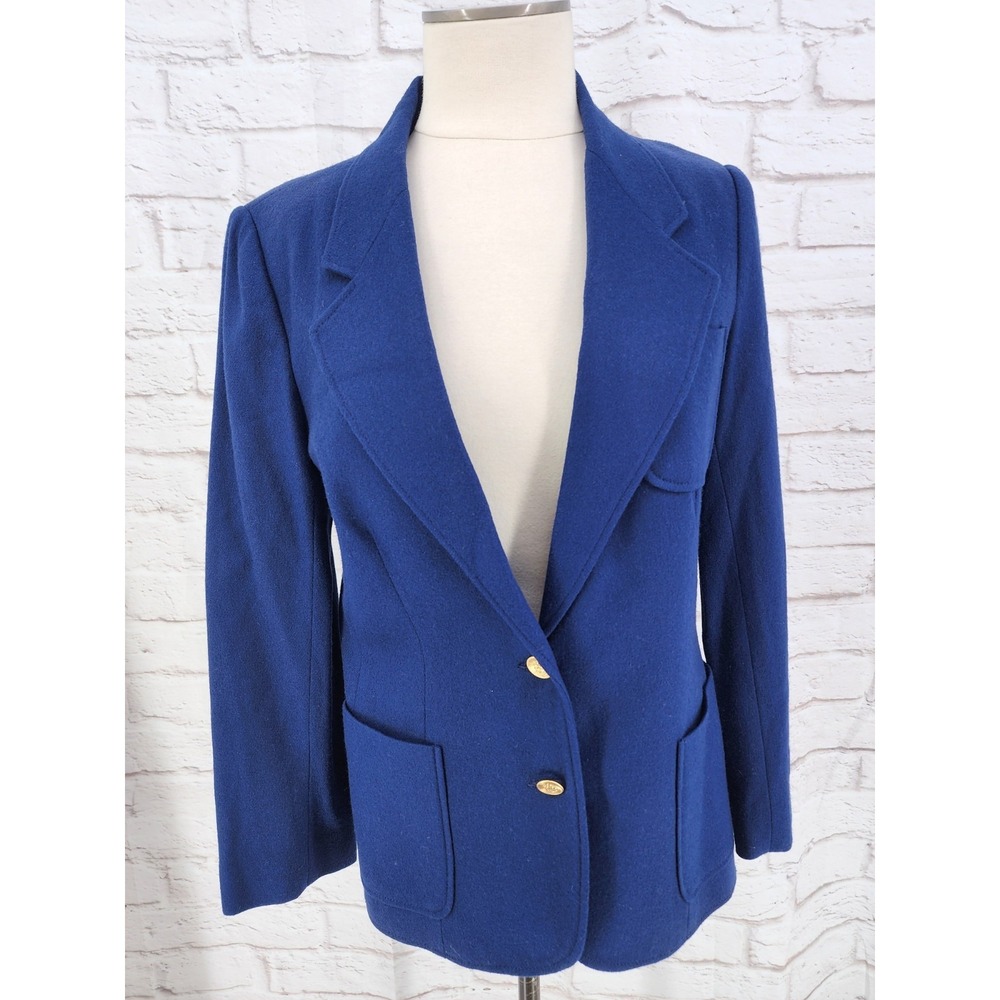 Vintage Nautical Wool Blend Blazer‎ 8 Jacket Blue Mod Patch Pockets Preppy 60s